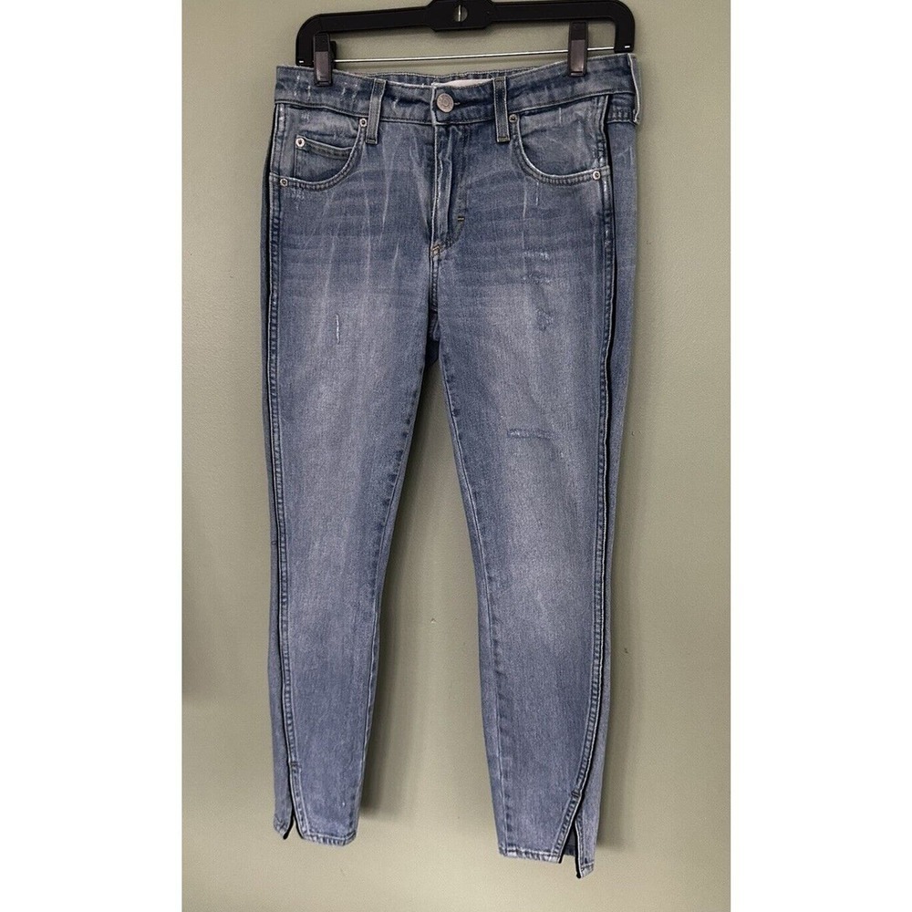 AMO Jeans Size 30/26 Twist Sweet Cheeks Cropped Piping Velvet Stripe Split Hem‍ - Picture 4 of 13